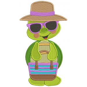 Cute Little Turtle Wearing Sunglasses Filled Machine Embroidery Design Digitized Pattern