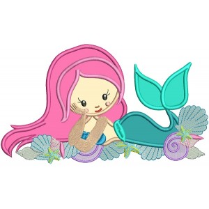 Cute Mermaid And Seashells Applique Machine Embroidery Design Digitized Pattern