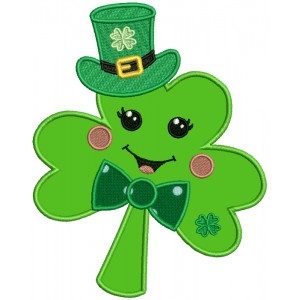 Cute Shamrock Wearing a Hat St.Patrick's Day Applique Machine Embroidery Design Digitized Pattern