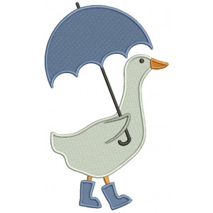 Duck Wearing Rain Boots And Holding Umbrella Filled Machine Embroidery Design Digitized Pattern