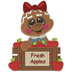 Gingerbread Girl With Fresh Apples Fall Filled Thanksgiving Machine Embroidery Design Digitized Pattern