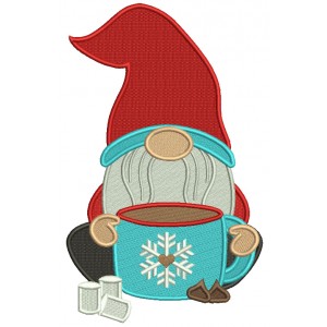 Gnome Drinking Hot Cocoa With Marshmallows Christmas Filled Machine Embroidery Design Digitized Pattern