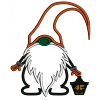 Gnome Holding Lantern Halloween Applique Machine Embroidery Design Digitized Pattern