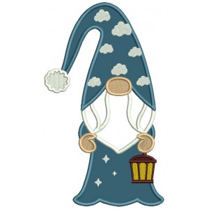 Gnome Holding a Lantern Applique Machine Embroidery Design Digitized Pattern 