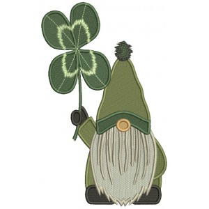 Gnome With a Beard Holding Giant Shamrock St.Patrick's Day Filled Machine Embroidery Design Digitized Pattern