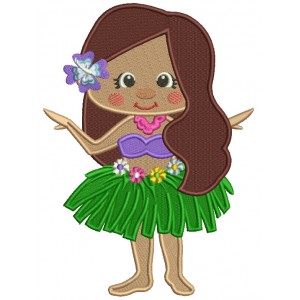 Hawaiian Girl With Pretty Flower Filled Machine Embroidery Design Digitized Pattern