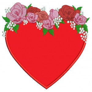 Heart With Decorative Flowers Applique Machine Embroidery Design Digitized Pattern