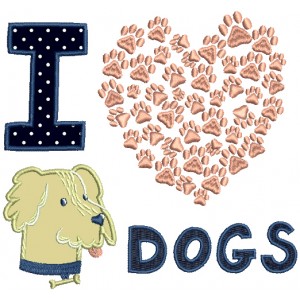 I Love Dogs Applique Machine Embroidery Design Digitized Pattern