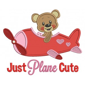 Just Plane Cute Little Boy Bear Applique Machine Embroidery Design Digitized Pattern