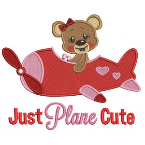 Just Plane Cute Little Girl Bear Filled Machine Embroidery Design Digitized Pattern
