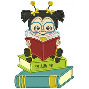 Little Bee Wearing Glasses Reading Book School Applique Machine Embroidery Design Digitized Pattern