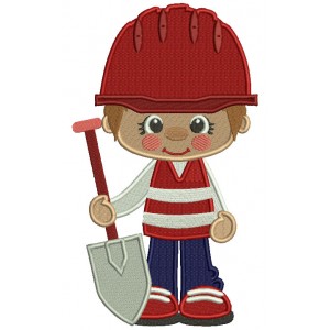 Little Cute Construction Boy Holding a Shovel Filled Machine Embroidery Design Digitized Pattern