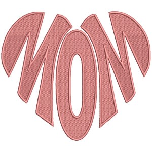 MOM Heart Big Letters Filled Machine Embroidery Design Digitized Pattern