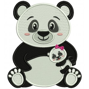 Mama Panda With a Baby Panda Filled Machine Embroidery Design Digitized Pattern