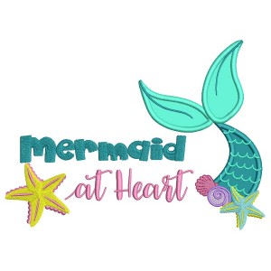Mermaid At Heart Applique Machine Embroidery Design Digitized Pattern