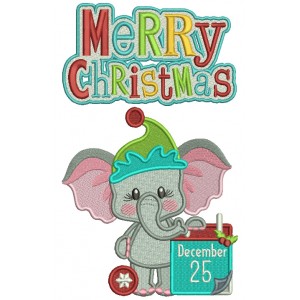 Merry Christmas Little Baby Elephant December 25 Christmas Filled Machine Embroidery Design Digitized Pattern