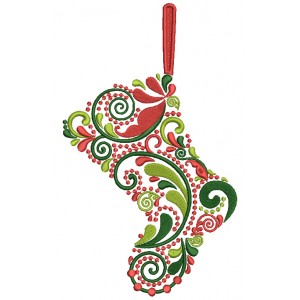 Ornate Boot Christmas Ornament Filled Machine Embroidery Design Digitized Pattern