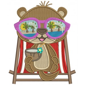 Otter Sitting On The Beach Chair Summer Filled Machine Embroidery Design Digitized Pattern