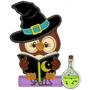 Owl WIzard Reading a Books With Spells Applique Halloween Machine Embroidery Design Digitized Pattern