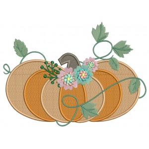 Pumpkin With Flowers And Vines Fall Filled Machine Embroidery Design Digitized Pattern