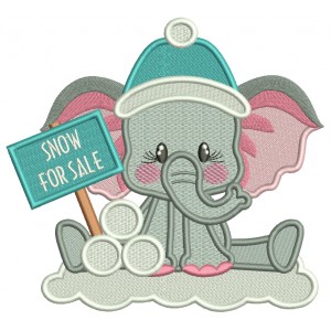 Snow For Sale Cute Little Elephant Christmas Filled Machine Embroidery Design Digitized Pattern