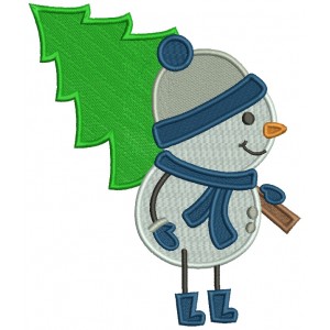 Snowman Carrying Christmas Tree Christmas Filled Machine Embroidery Design Digitized Pattern