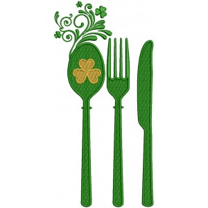 Spoon Knife And Fork Shamrock St. Patrick's Day Filled Machine Embroidery Design Digitized Pattern