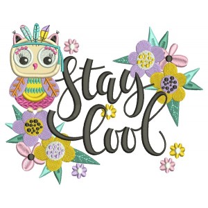 Stay Cool Owl With Flowers Applique Machine Embroidery Design Digitized Pattern
