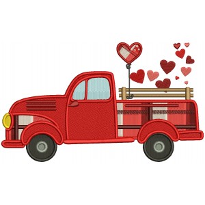 Truck With Heart Shape Balloons And Hearts Valentine's Day Filled Machine Embroidery Design Digitized Pattern