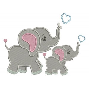 Two Cute Elephants With Hearts Filled Machine Embroidery Design Digitized Pattern