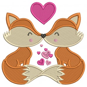 Two Foxes In Love With Hearts Valentine's Day Filled Machine Embroidery Design Digitized Pattern