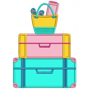 Two Suitcases And Beach Bag Summer Applique Machine Embroidery Design Digitized Pattern