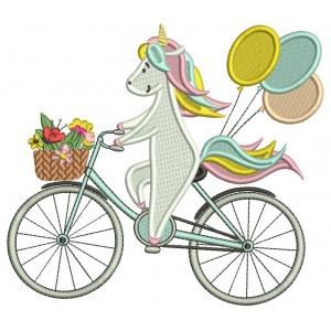 Unicorn Riding a Bicycle With Balloons Filled Machine Embroidery Design Digitized Pattern