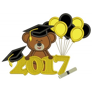 2017 School Graduation Bear With Balloons Applique Machine Embroidery Design Digitized Pattern