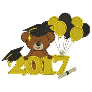 2017 School Graduation Bear With Balloons Filled Machine Embroidery Design Digitized Pattern