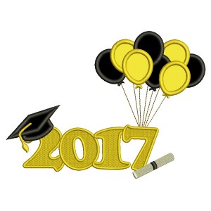 2017 School Graduation Diploma With Balloons Applique Machine Embroidery Design Digitized Pattern