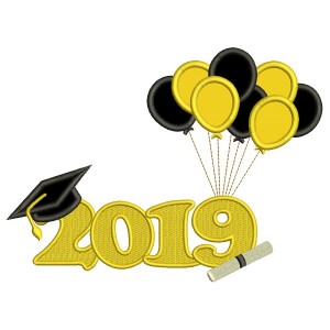 2019 Graduation Balloons Applique Machine Embroidery Design Digitized Pattern