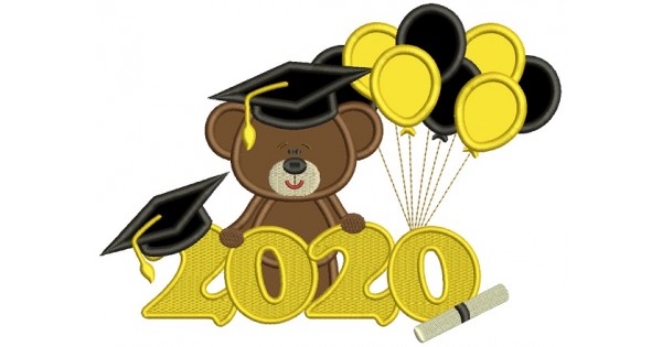 2020 Graduation Bear With Balloons School Applique Machine Embroidery ...
