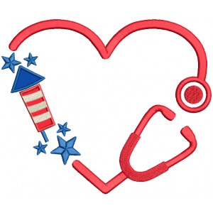 4th Of July Independence Day Patriotic Stethoscope Medical Applique Machine Embroidery Design Digitized Pattern