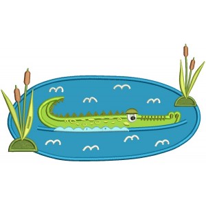 Alligator In A Swamp Applique Machine Embroidery Digitized Design Pattern