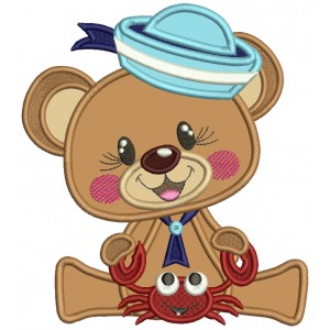 Bear Sailor With a Crab Applique Machine Embroidery Design Digitized Pattern