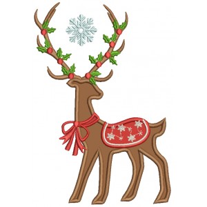Beautiful Reindeer With a Snowflake Saddle Christmas Applique Machine Embroidery Design Digitized Pattern