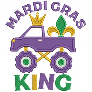 Big Truck Mardi Gras King Applique Machine Embroidery Design Digitized Pattern
