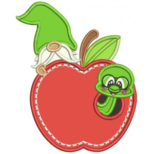 Book Worm Inside The Apple With a Gnome Applique Machine Embroidery Design Digitized Pattern