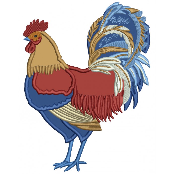 Colorful Rooster Applique Machine Embroidery Design Digitized