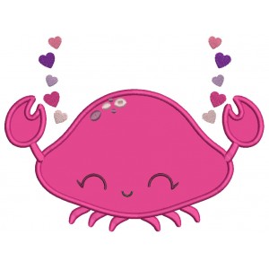 Crab With Hearts Valentine's Day Applique Machine Embroidery Design Digitized Pattern