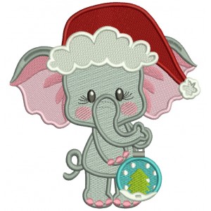 Cute Baby Elephant With Christmas Ornament Filled Machine Embroidery Design Digitized Pattern