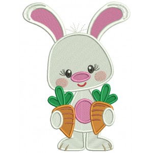 Cute Bunny Holding Two Carrots Easter Filled Machine Embroidery Design Digitized