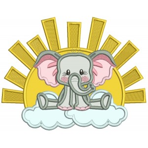 Cute Elephant Sitting On The Cloud Applique Machine Embroidery Design Digitized