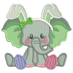 Cute Girl Baby Elephant With Easter Eggs Filled Machine Embroidery Design Digitized Pattern